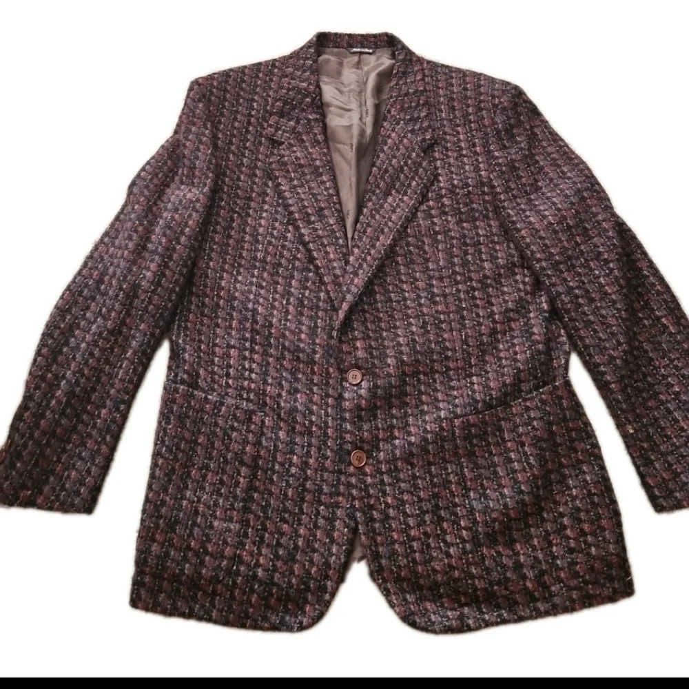 Missoni Brown Virgin Wool Mens Vintage Plaid  Luxury Designer Jacket Blazer 52R